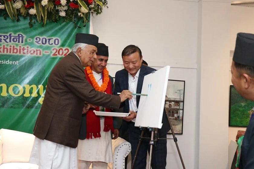 राष्ट्रपति पौडेलद्वारा मुन्दुम अन्तर्राष्ट्रिय चित्रकला प्रदर्शनी उद्घाटन