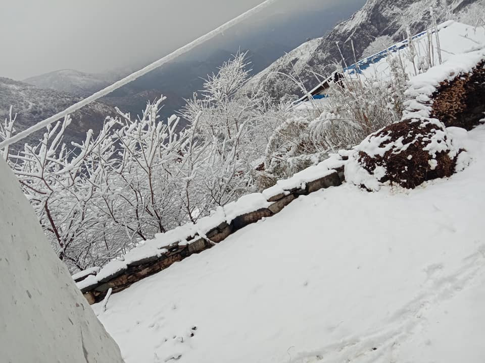 हिउँले सेताम्मे मनाङका मतदान केन्द्र