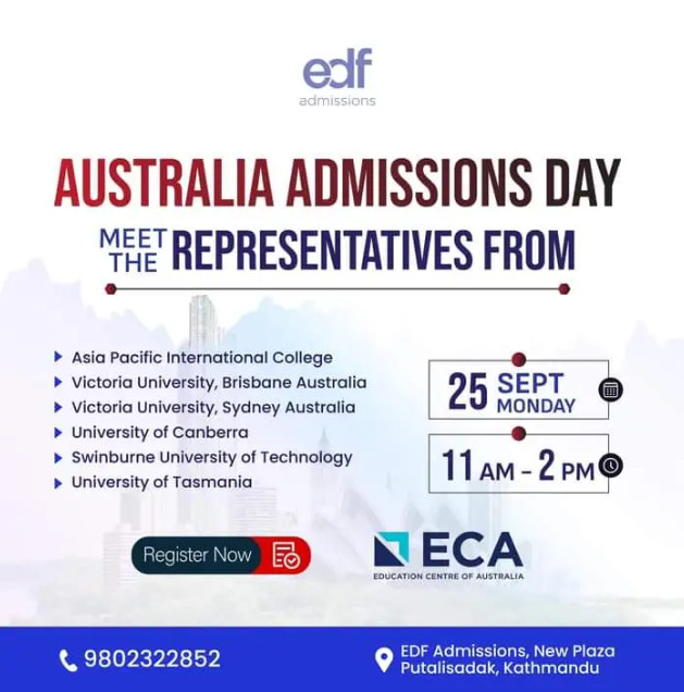 अष्ट्रेलियाको नयाँ नियमलाई लक्षित गर्दै ईडिएफ एडमिसन्सले गर्ने दुई दिने शैक्षिक मेला