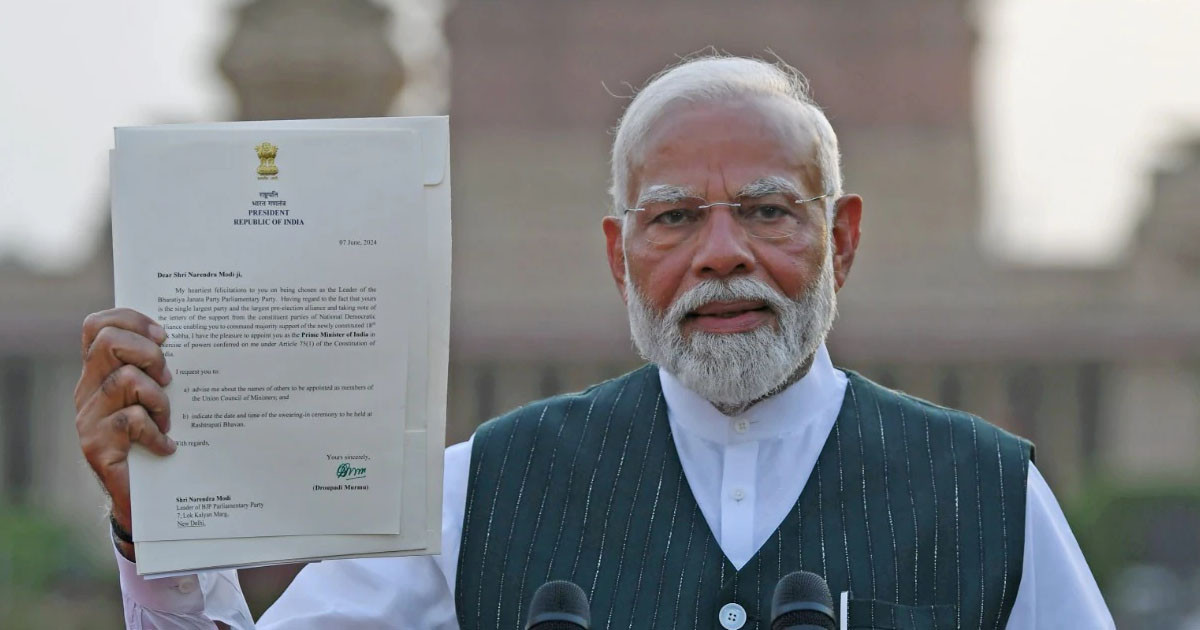 मोदी तेस्रो कार्यक्रकालका लागि भारतको प्रधानमन्त्रीमा नियुक्त