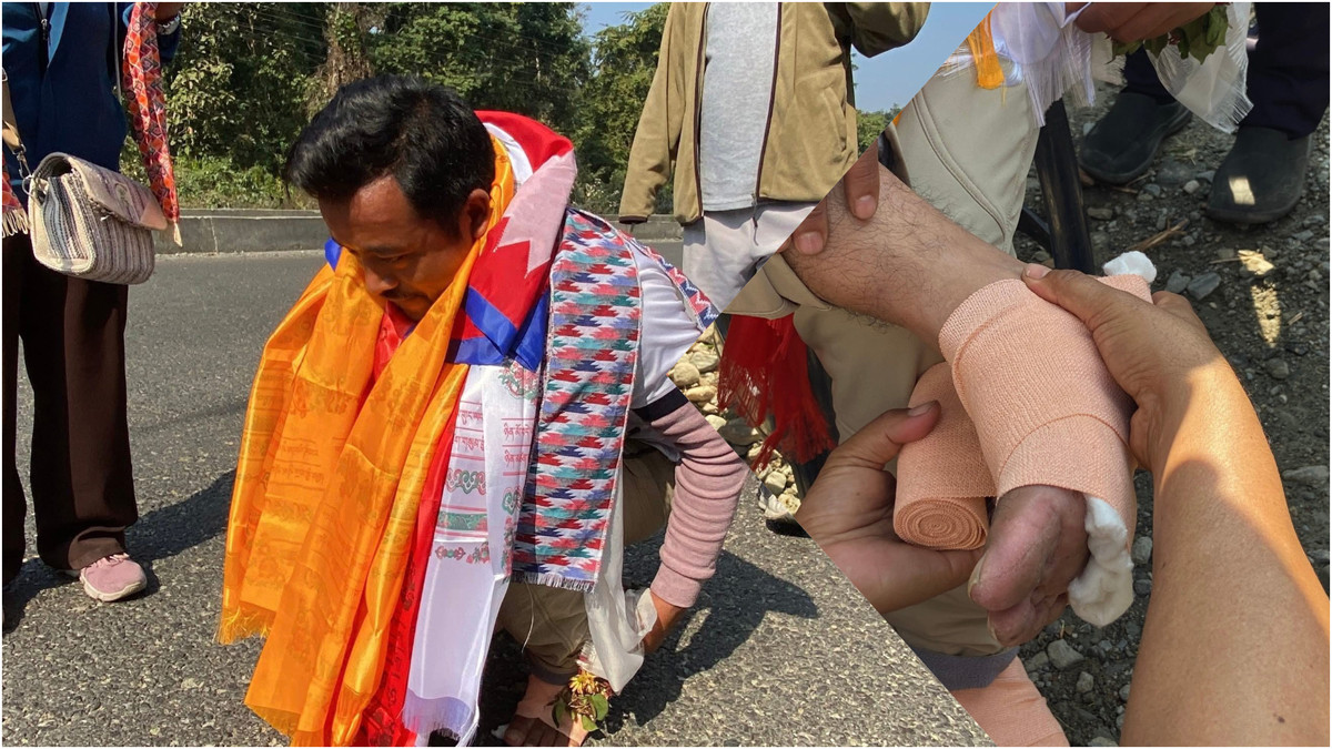 ओली र बालेन्द्रसँग भिड्न धरानदेखि दमकसम्म खाली खुट्टै पैदलयात्रामा श्रमका समिर