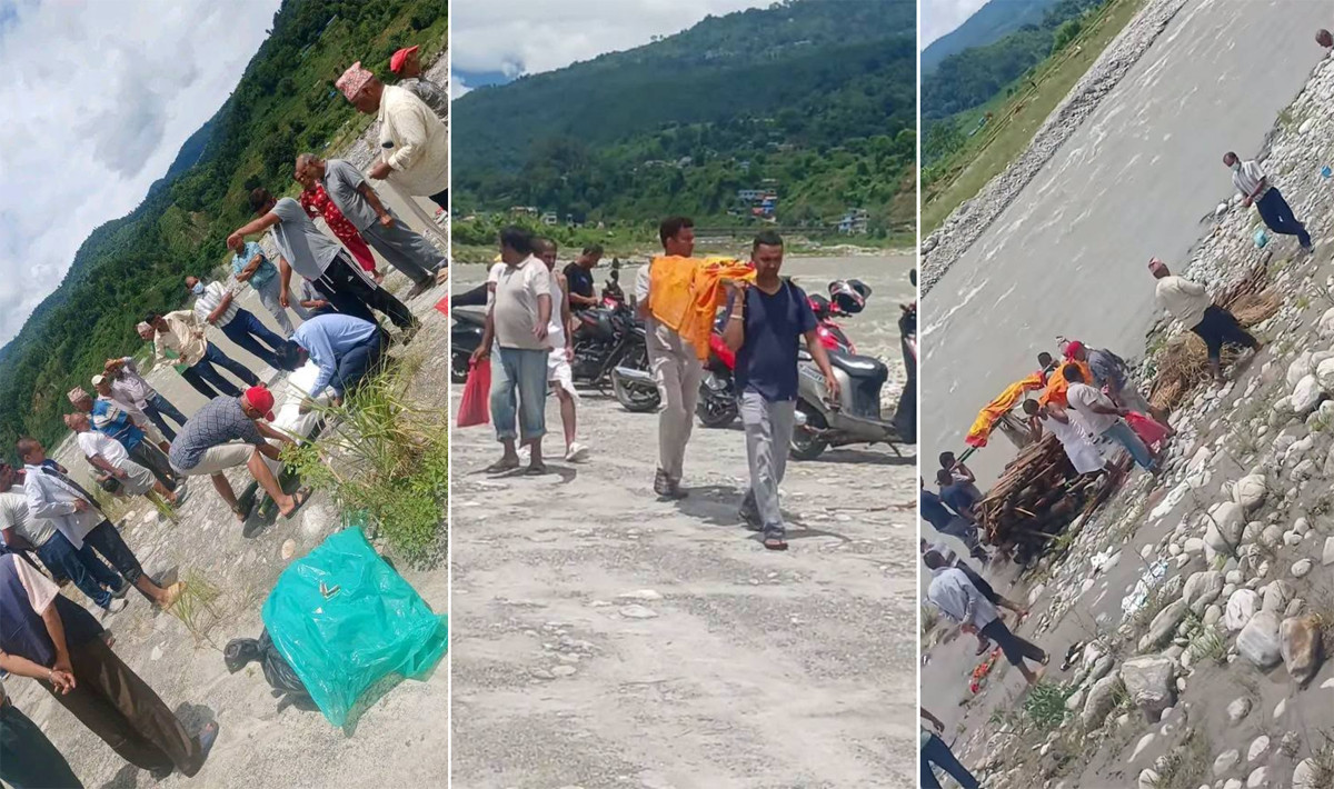 सुनकोशीका हामफालेका दम्पतीको अन्त्येष्टि, पतिको शव नभेटिएपछि कुशलाई चितामा राखियो